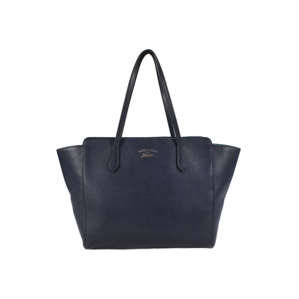 Gucci Womens  Pebbled Leather Magnet Tote Shoulder Handbag Navy Blue